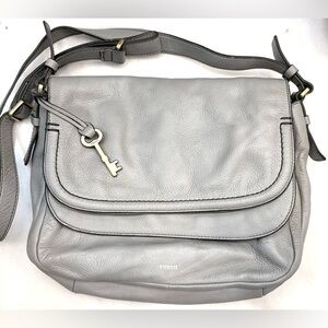 Fossil Light Gray Leather Shoulder Bag